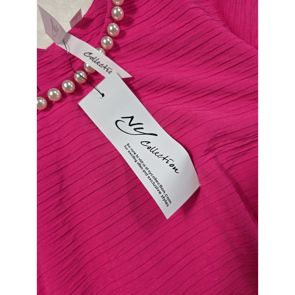 NWT NY Collection Pink Pearl Neck Shift Dress Large L Hot Pink Bell Sleeve - Picture 9 of 11